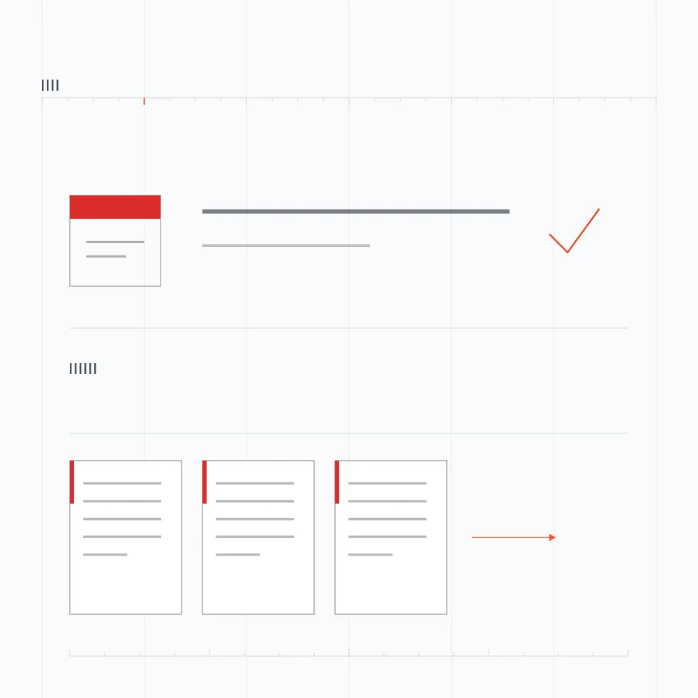 Square diagram of a finished PDF export row showing page count, file size and a download control.